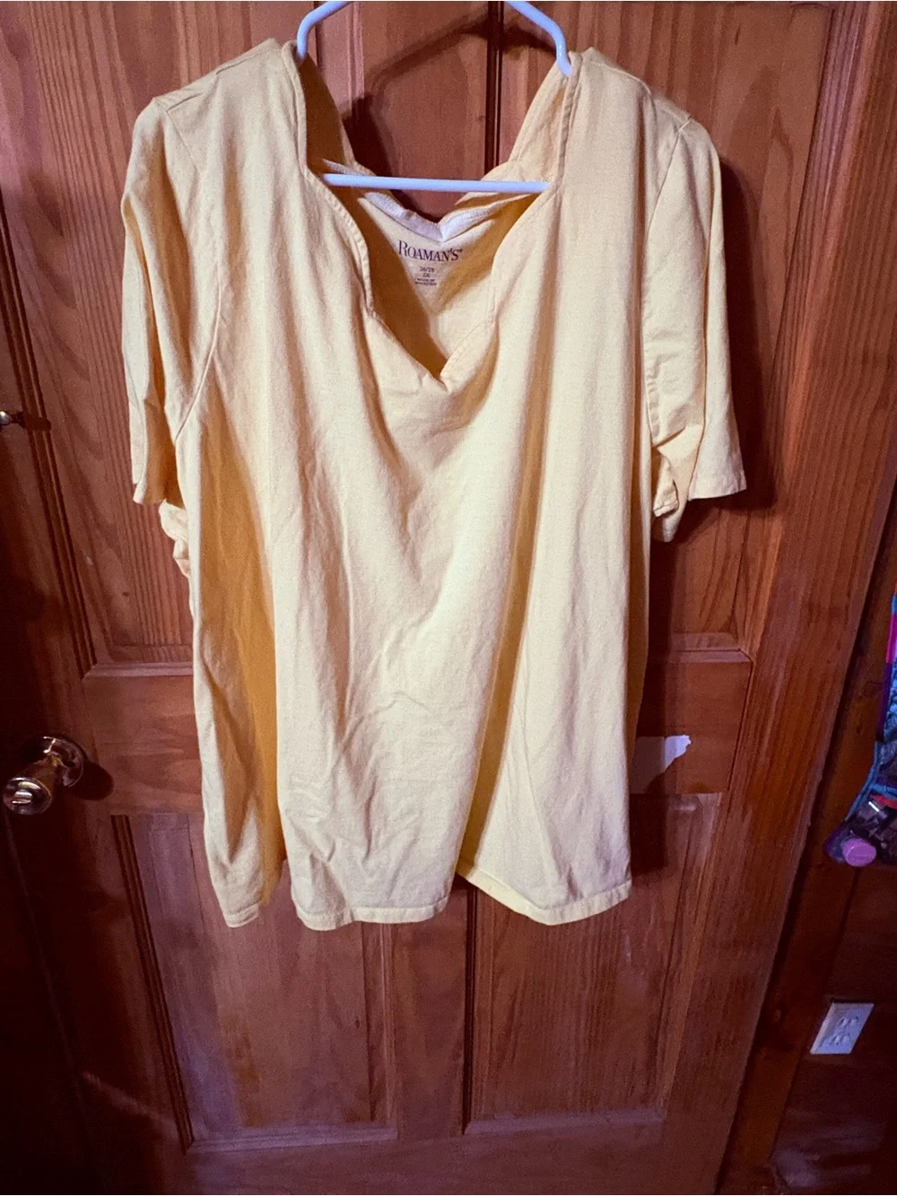 Roaman's Sunny Yellow V-Neck Short Sleeve Top